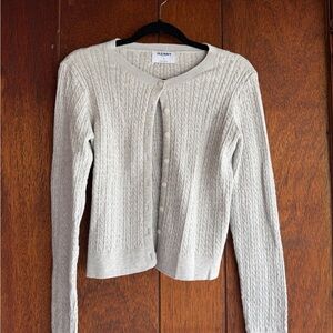 Old Navy Women's Light Heather Gray Cable Knit Cardigan Like New Medium